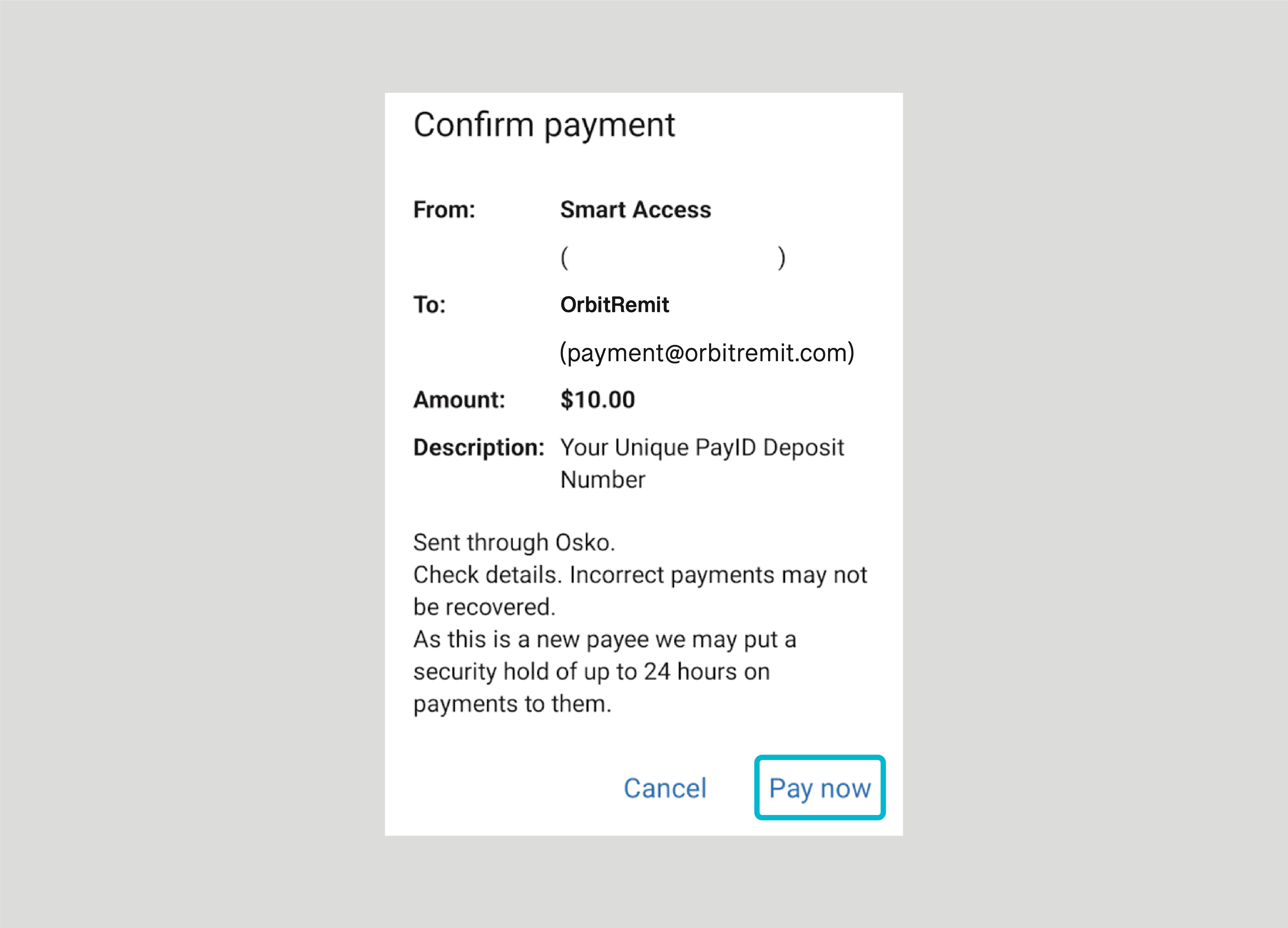 PayID deposits via Commonwealth Bank OrbitRemit