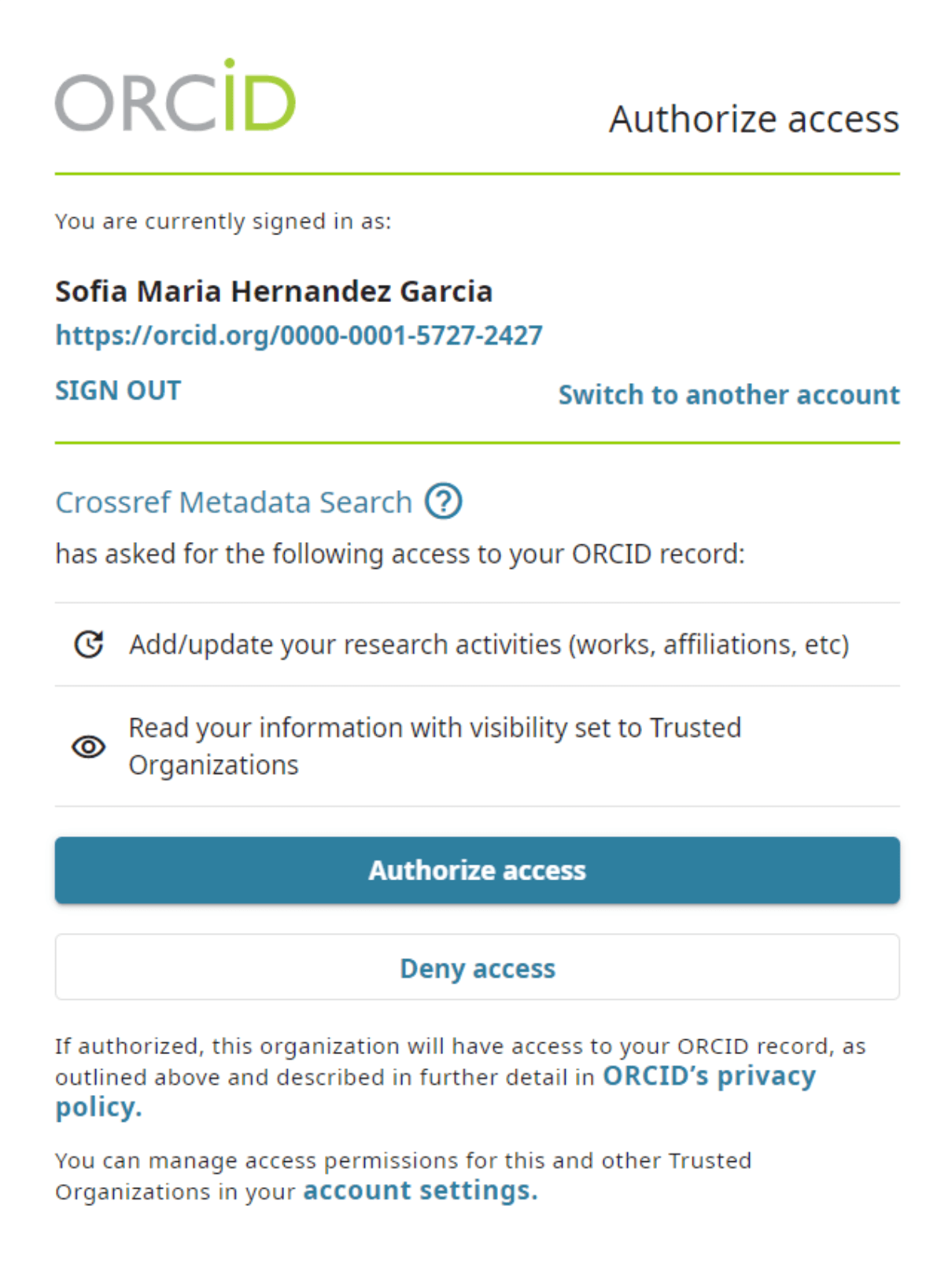 Trusted organizations ORCID