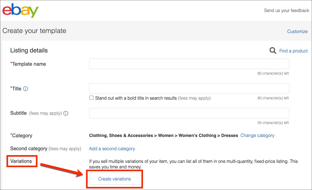 Ordoro How do I add SKUs for my eBay variable products?