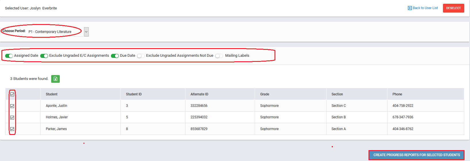 How to generate Progress Reports of the students on behalf of teacher