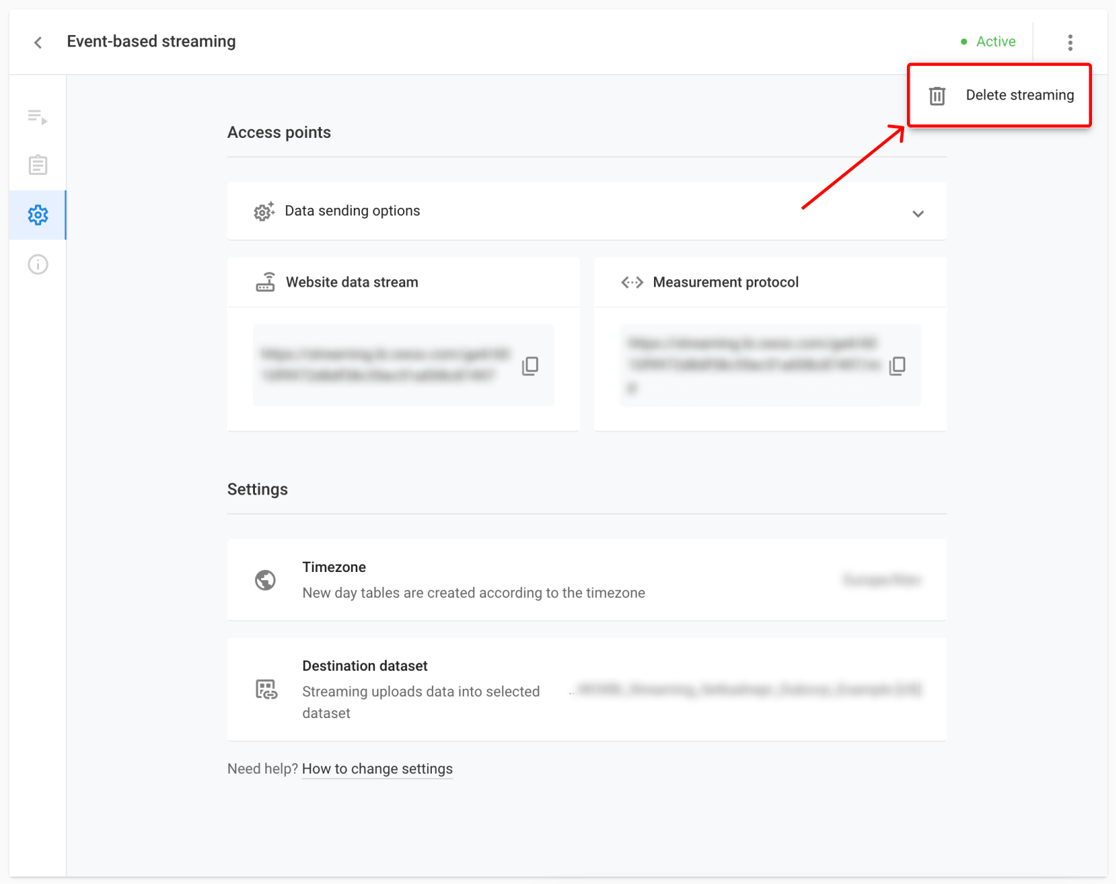 How to change settings in created streaming OWOX Help Center