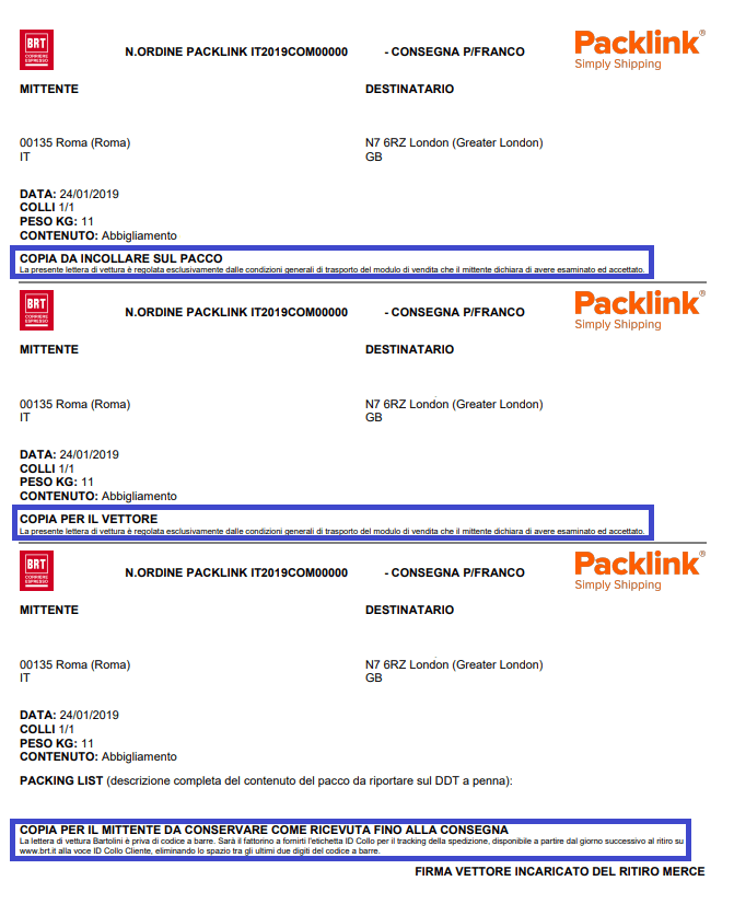 Come devo utilizzare i documenti di spedizione? Packlink Portale di Aiuto