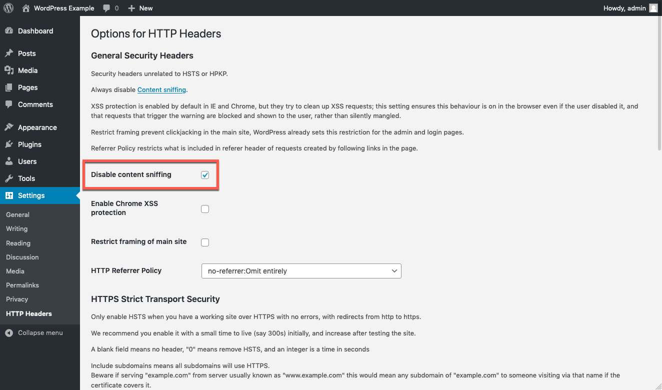Disabling Content Sniffing in WordPress (XContentTypeOptions
