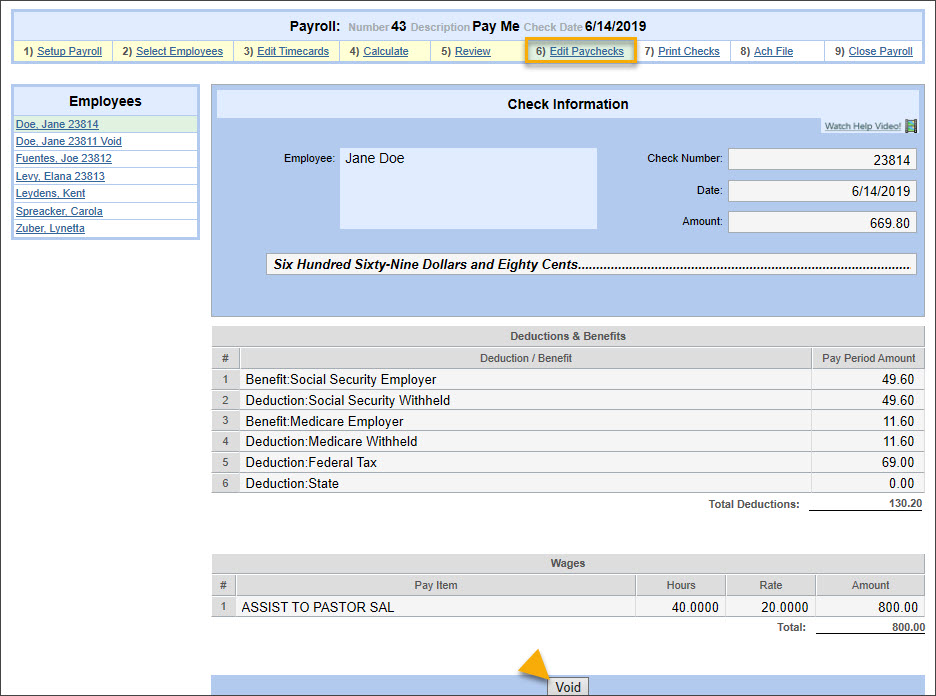 PSA Payroll Checks How to void a check (paycheck) ParishSoft