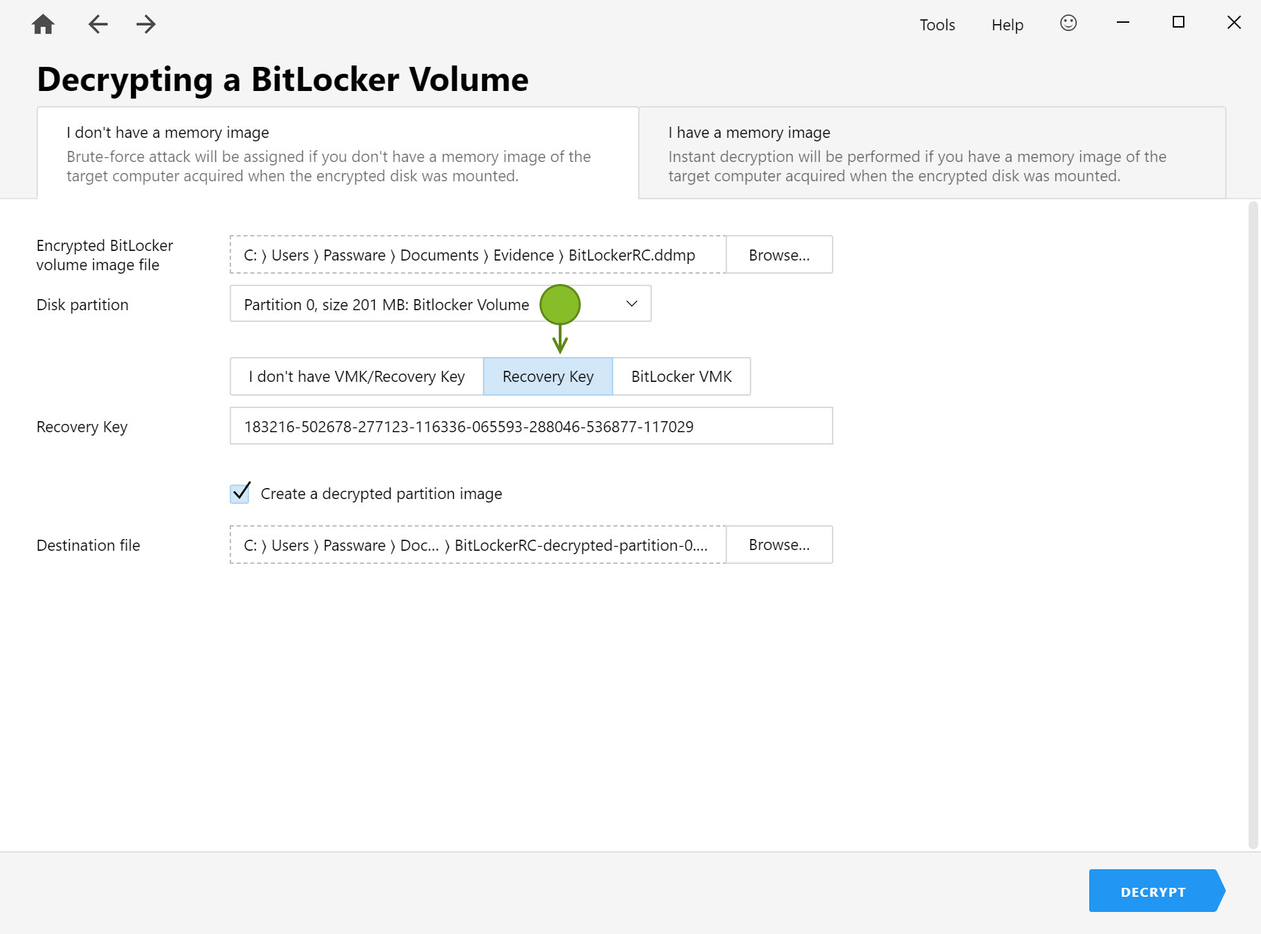 How to decrypt BitLocker using the known Recovery Key? Passware Support