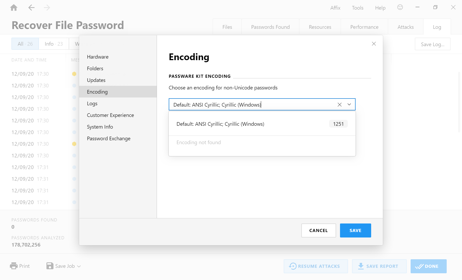 How to use the Encoding option Passware Support