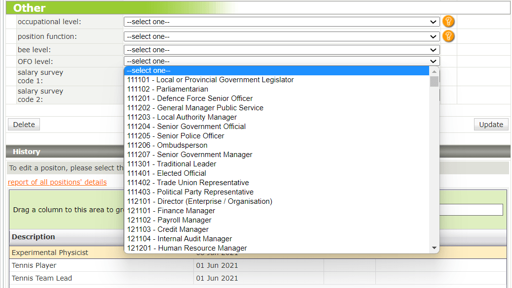 How do I ensure that the correct OFO codes and levels are available