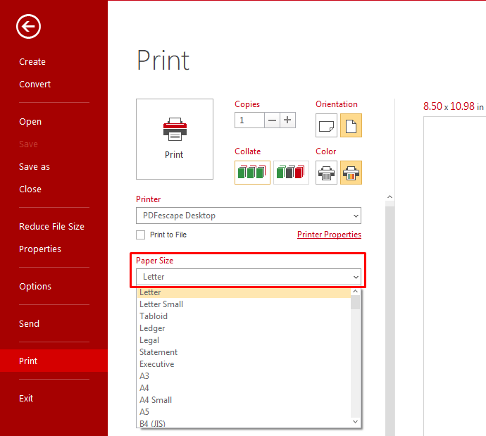 Printing a PDF document PDFescape