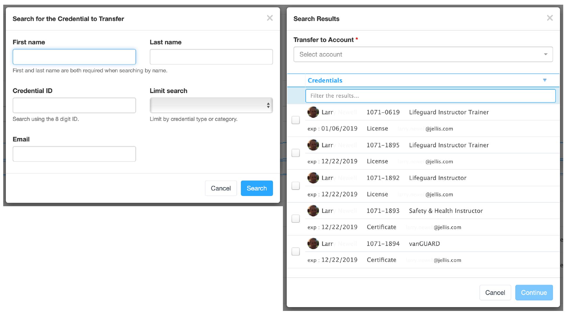 How to transfer a credential Pectora