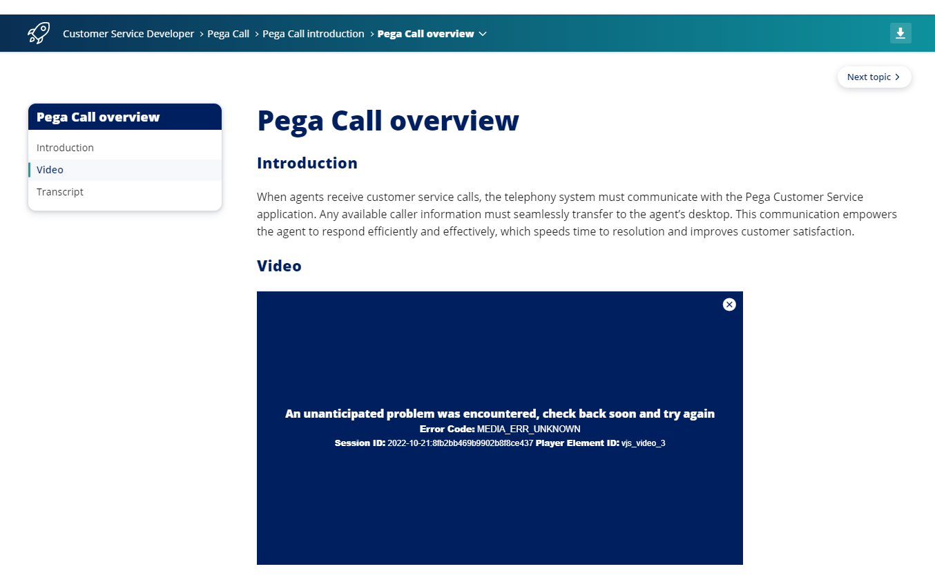 Issue with playing videos in pega academy Support Center