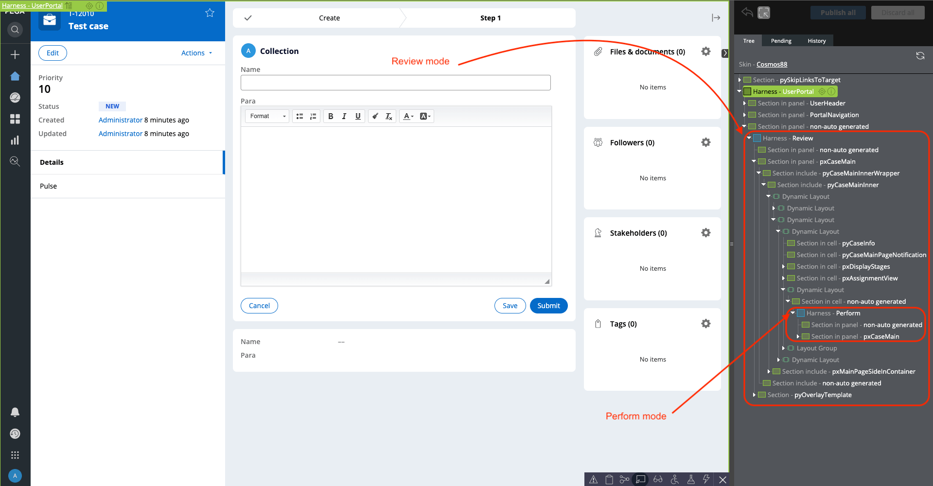 Case type harness behaviours in Theme Cosmos Support Center