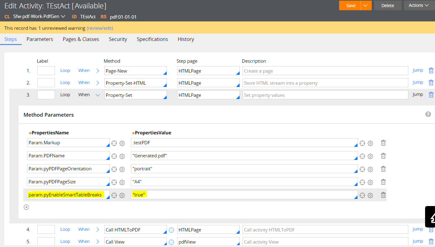 Can we add a page break in correspondence rule for PDF generation