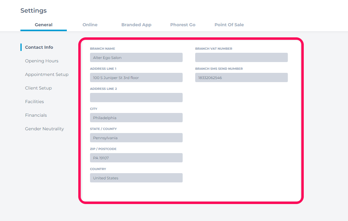 How do I view my business details, address.... Phorest Salon Software