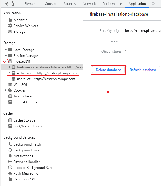 Clear cache, cookies, indexedDB associated with caster (Chrome)