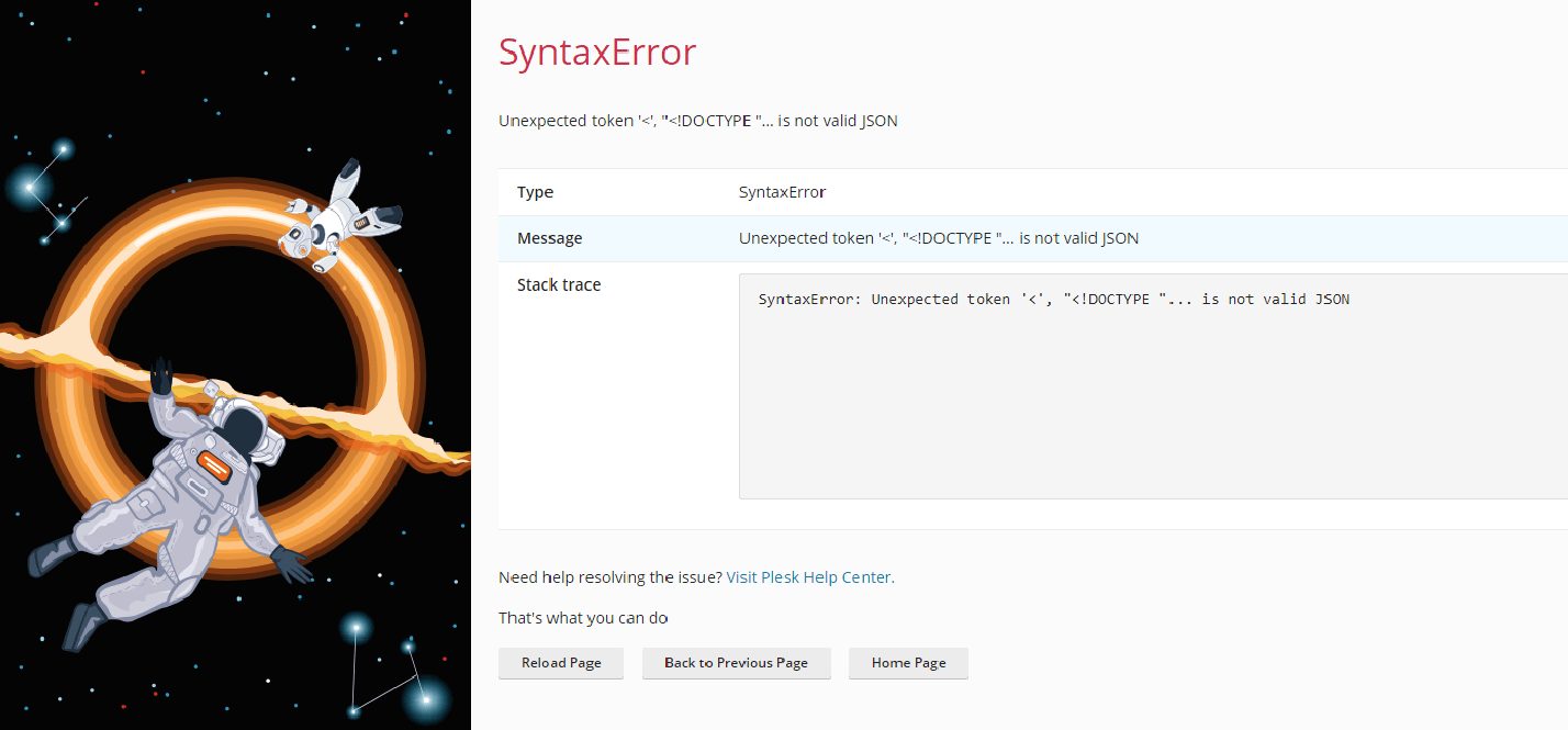 Plesk intermittently provides error when opening different pages
