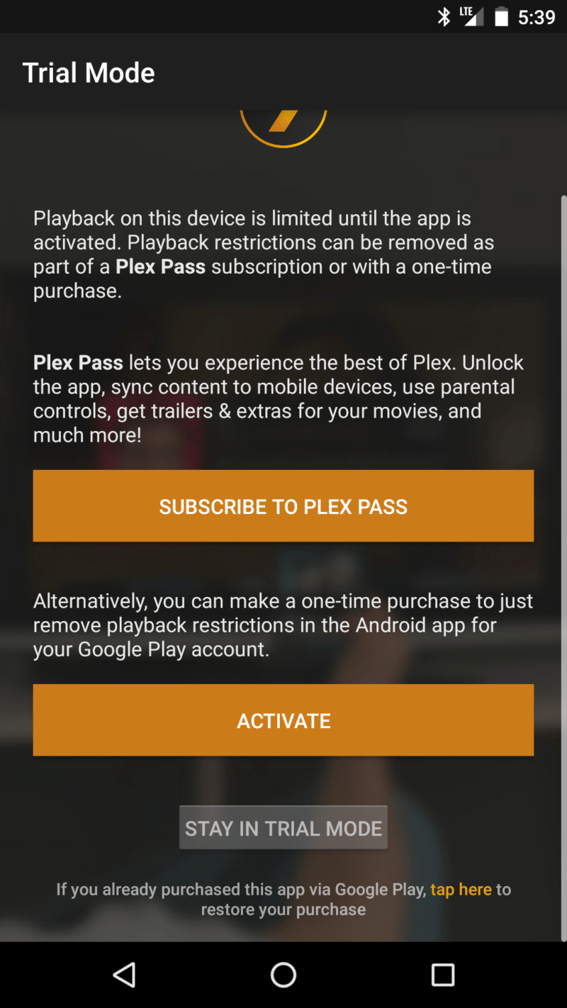 Unlocking or Activating Plex for Android Plex Support