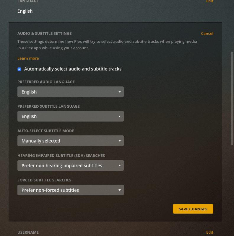 Account Audio/Subtitle Language Settings Plex Support