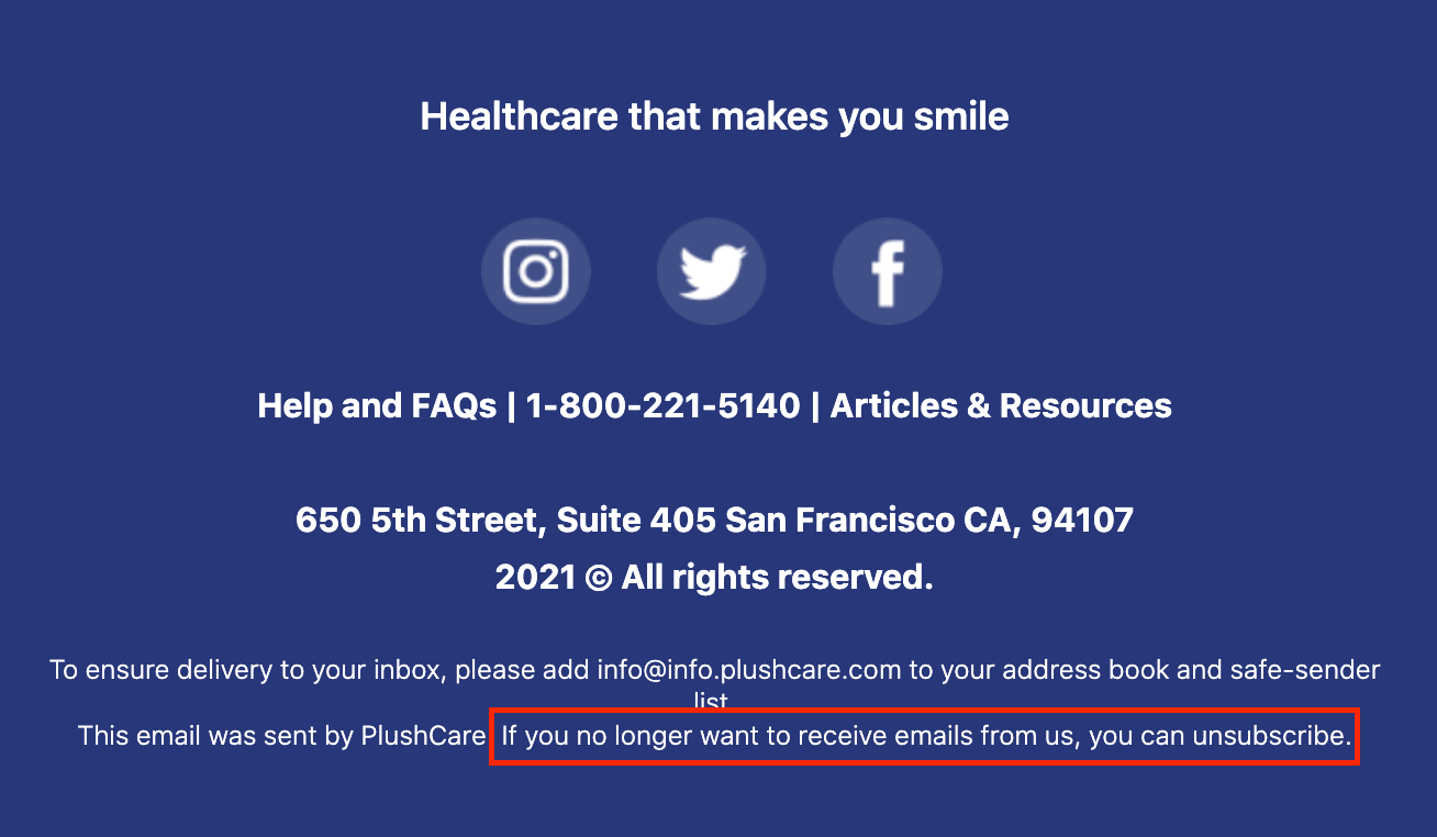 How can I unsubscribe to PlushCare's emails? PlushCare