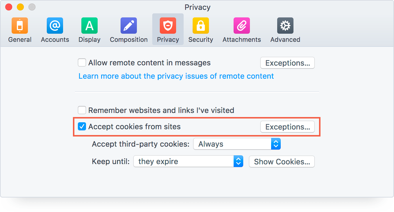 Error Cookies are disabled Postbox Support
