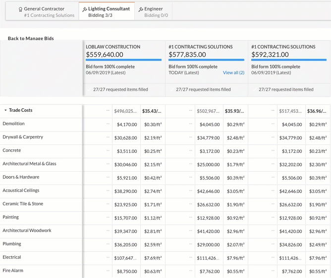 Compare Bids in Portfolio Financials Procore