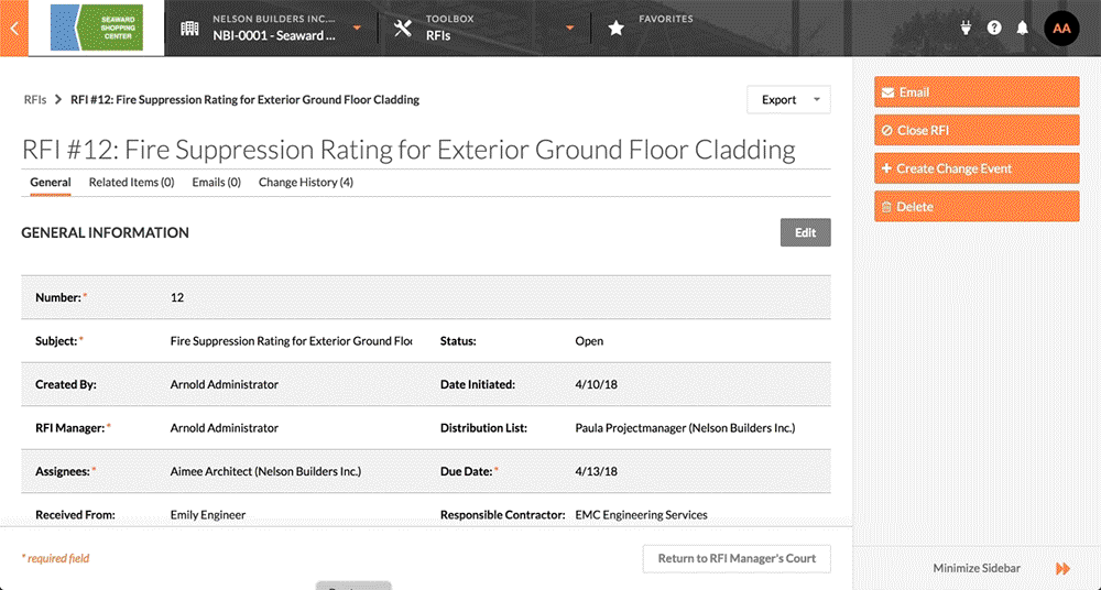 Create a Change Event from an RFI Procore