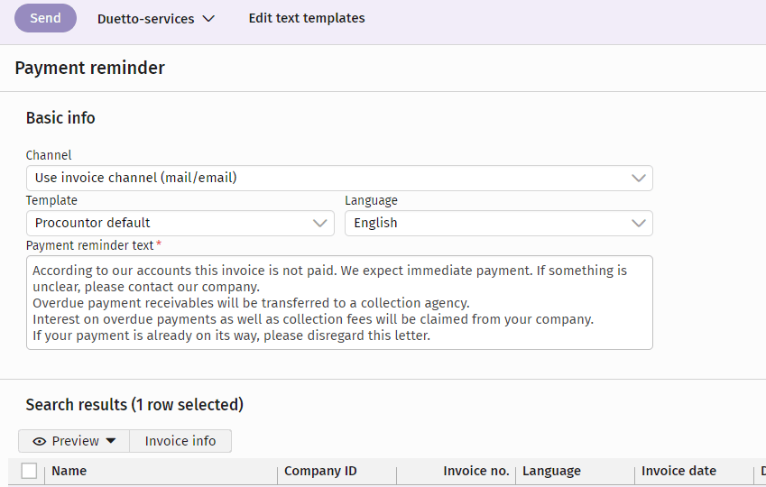 Payment reminder Procountor