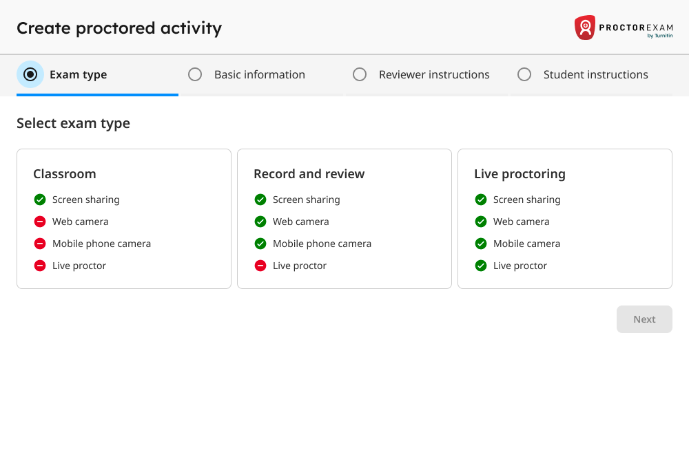 Configuring a proctored exam ProctorExam
