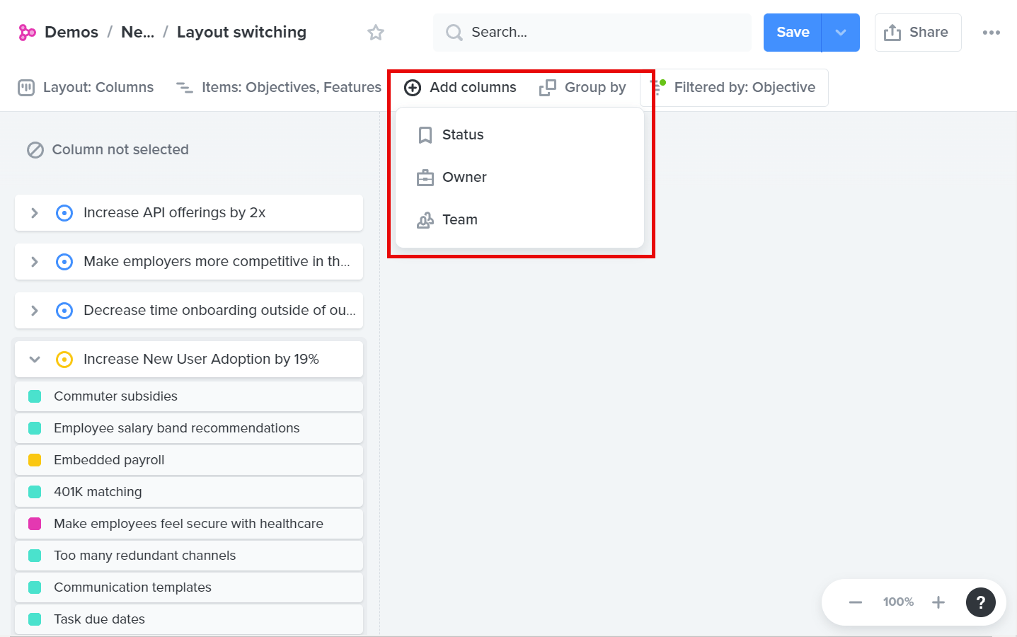 How can I change the layout of a board? Productboard Support