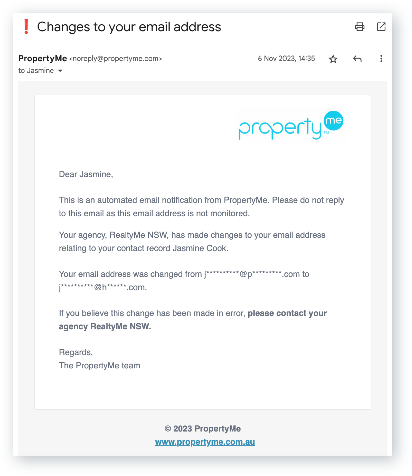 Change Of Email And Payment Method Sensitive Alert Emails (Tenants