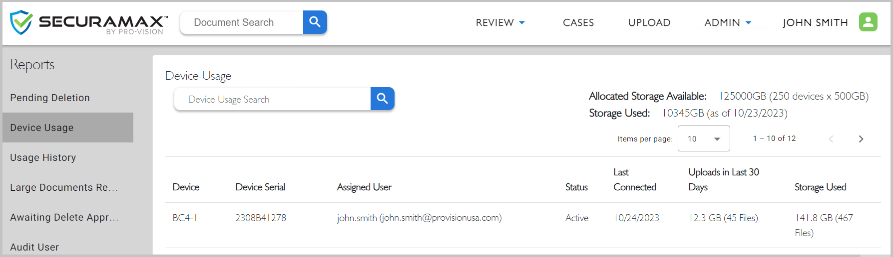 SecuraMaxAdmin Storage Usage & Overages ProVision Video Systems