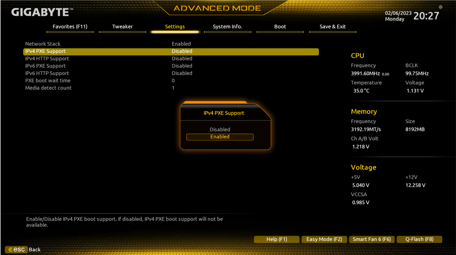 PXE Boot Configuration in modern Gigabyte BIOS Punch Technology Help