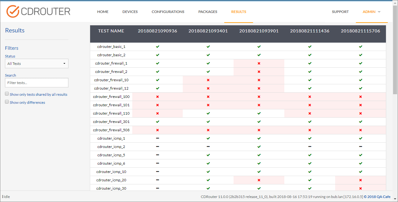 How can I compare multiple test results? QA Cafe Support