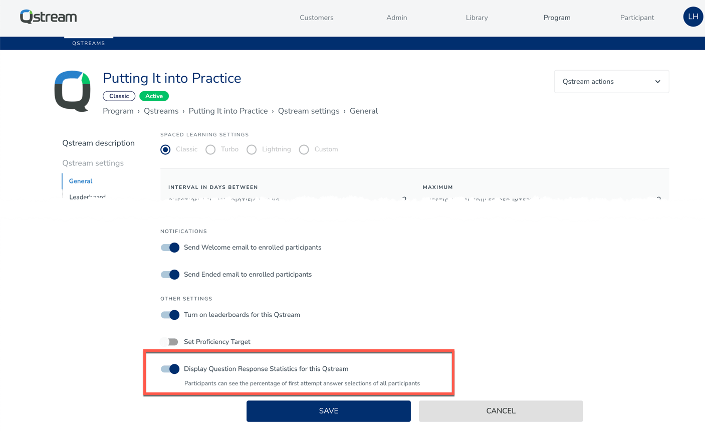 Question Response Percentage Qstream Support