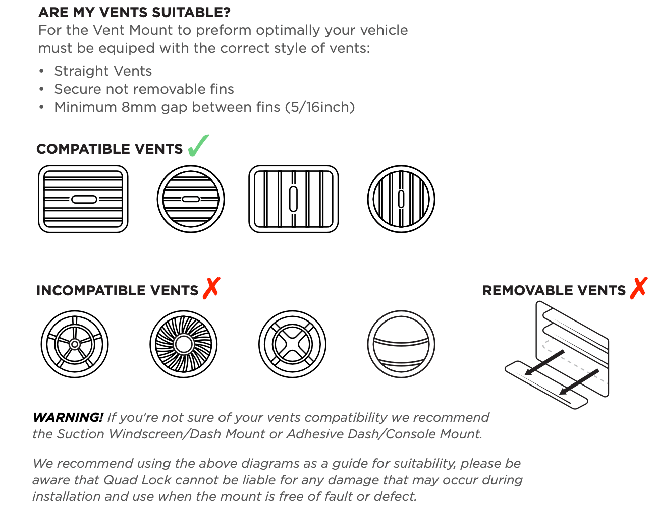 Quad Lock Vent Mount Suitability and Installation Guide – How can we help?