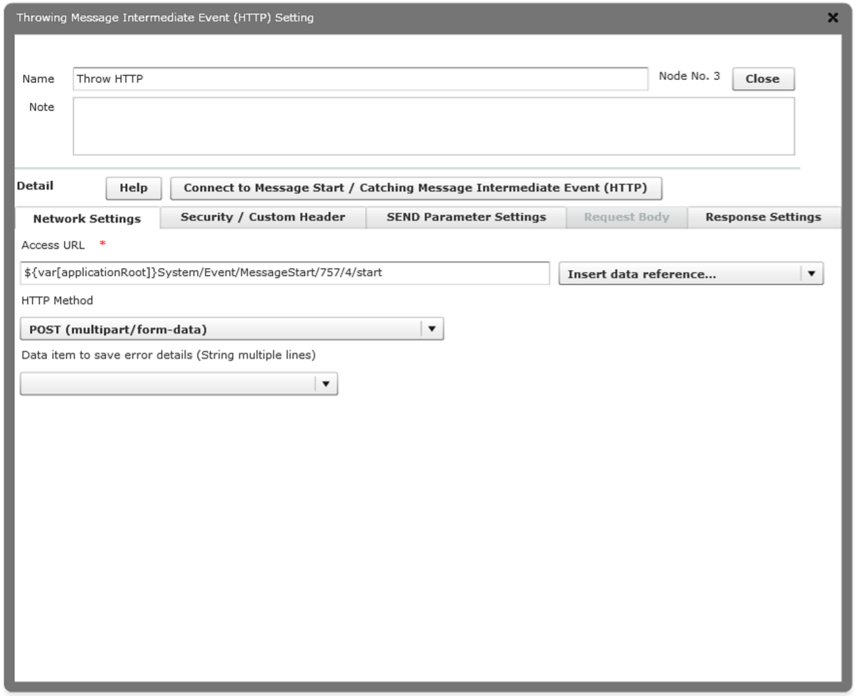 Throwing Message Intermediate Event (HTTP) Questetra Support
