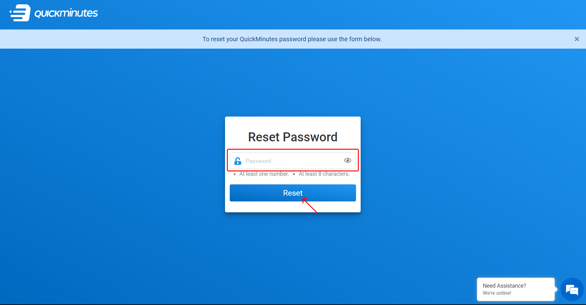 How do I reset my QuickMinutes password?