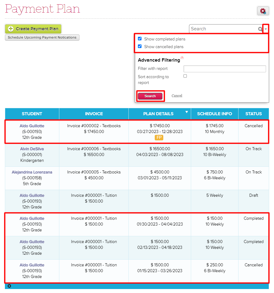 Managing Payment Plans QuickSchools Support
