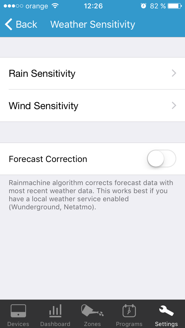 Weather Sensitivity RainMachine