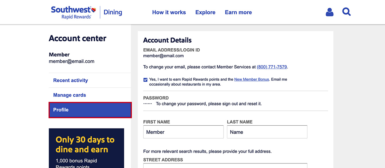 Where do I find bonus details? Rapid Rewards Dining help center