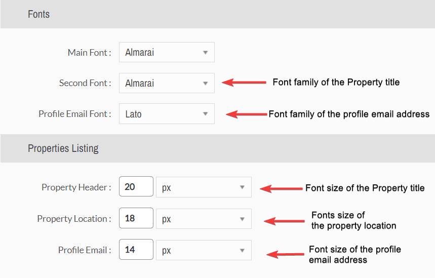 How to change property title font family? UI Customizer options
