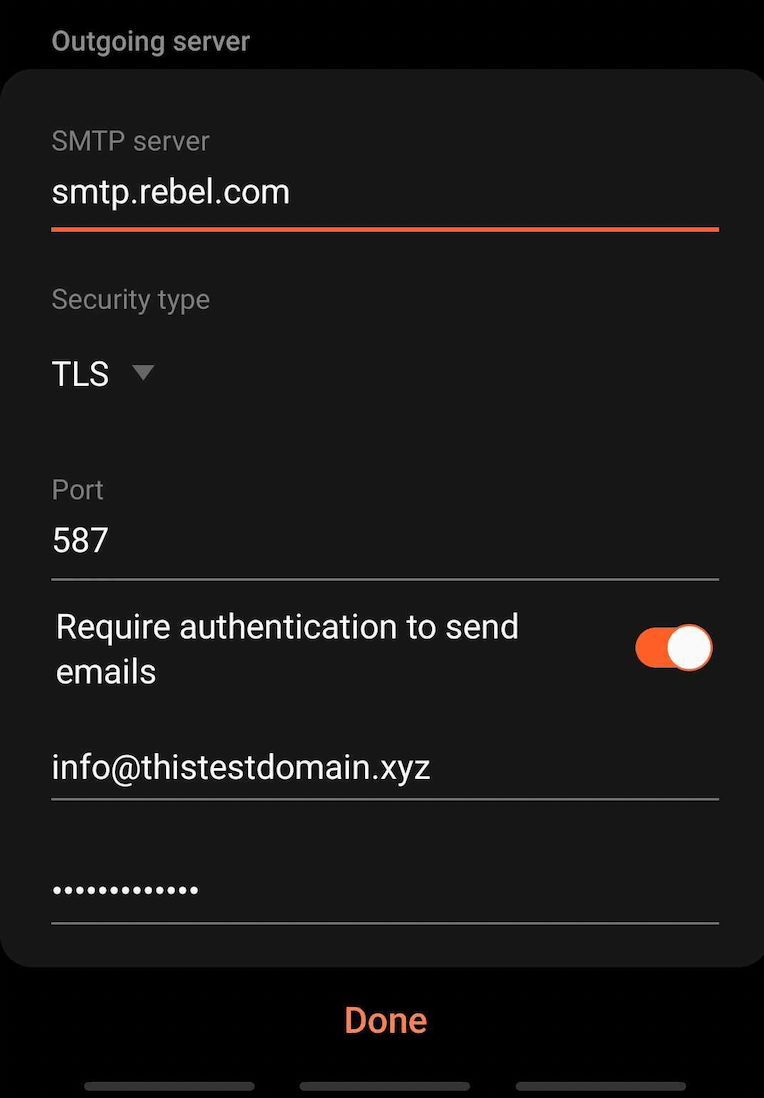 How to update the email server settings on the Samsung Email Android