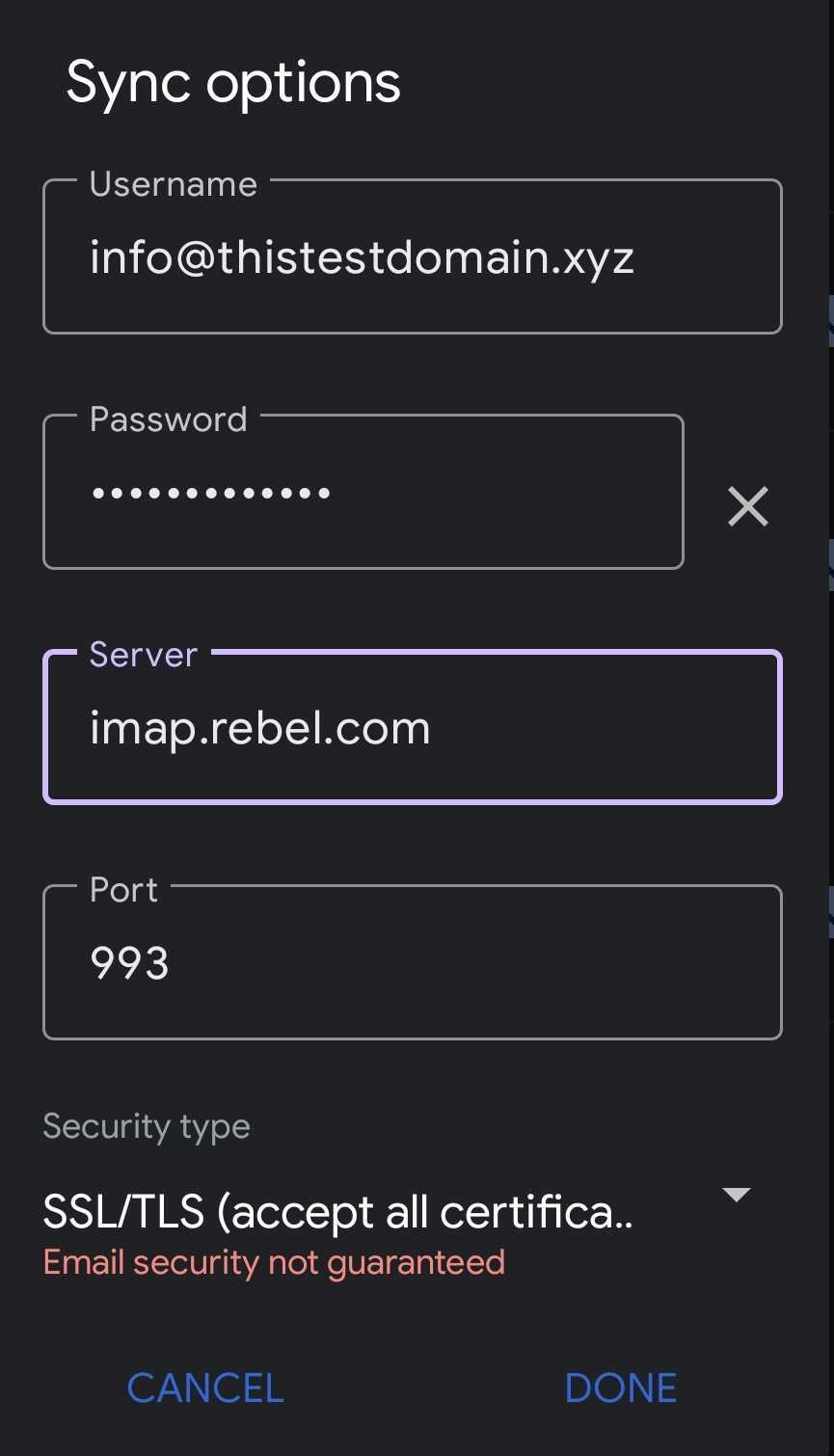 How to update the email server settings on the Gmail Android app