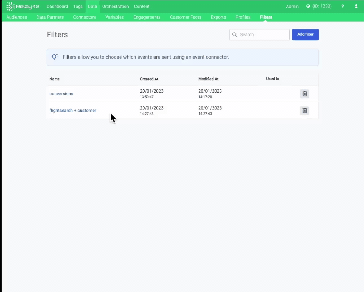 Filters Relay42 Knowledge Base