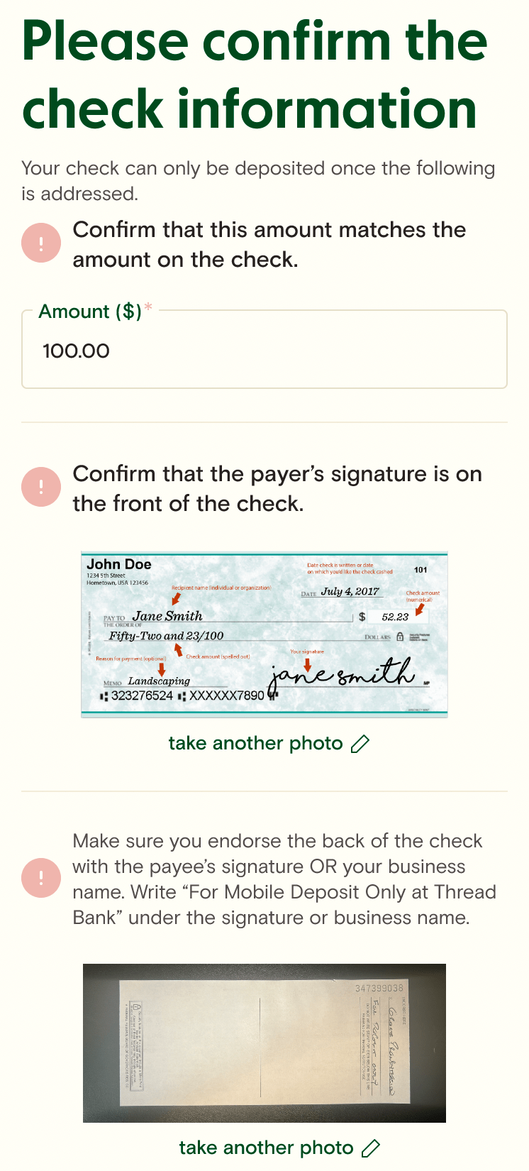 Depositing a check Relay Financial