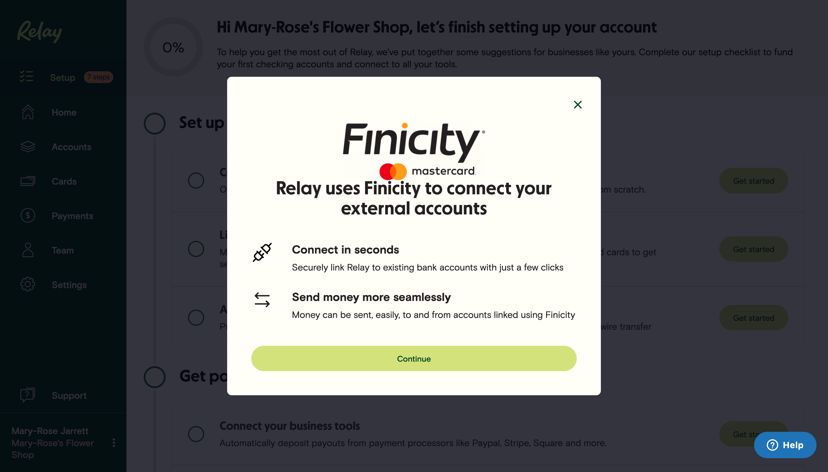 Using the setup checklist Relay Financial