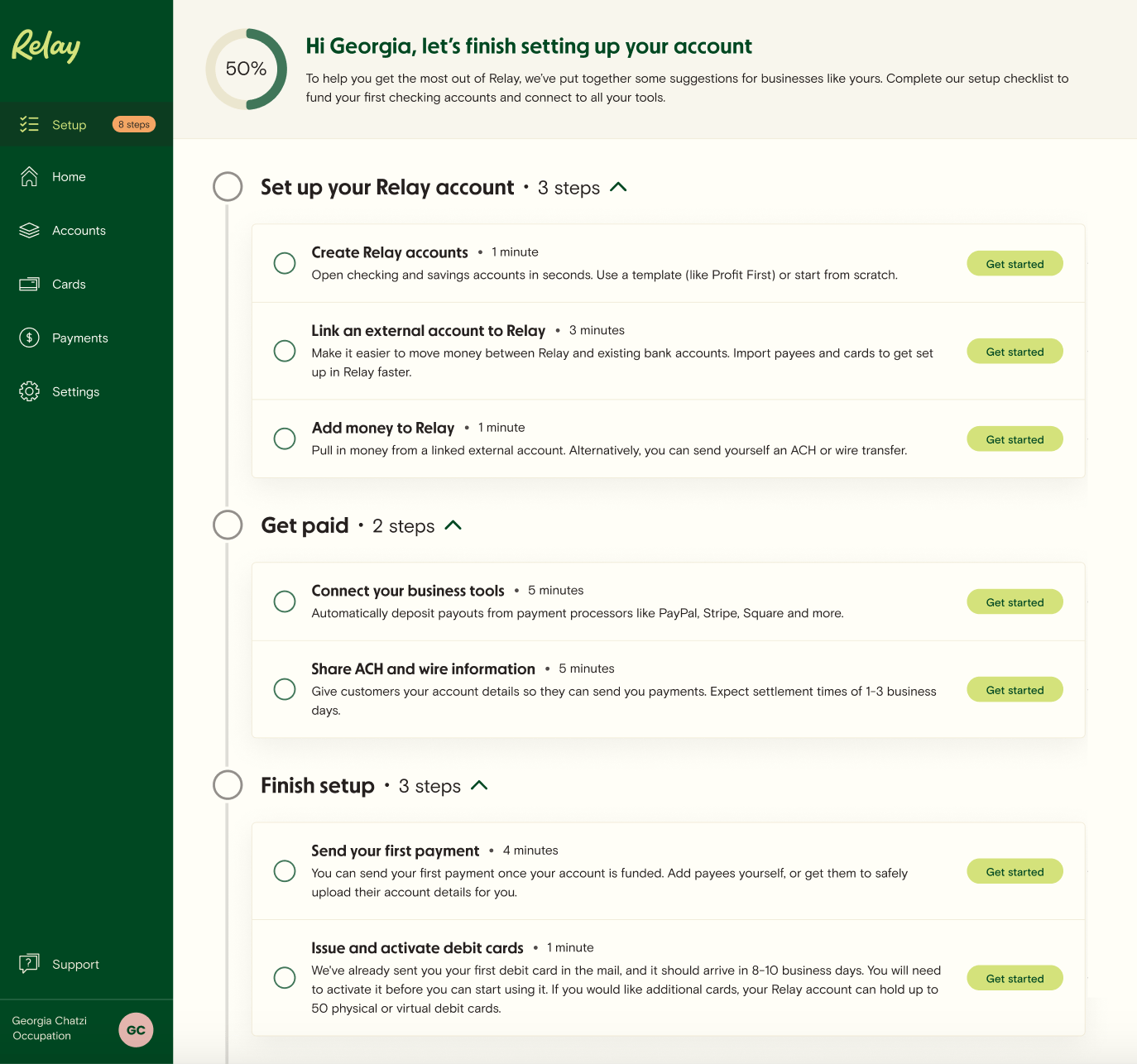 Using the setup checklist Relay Financial