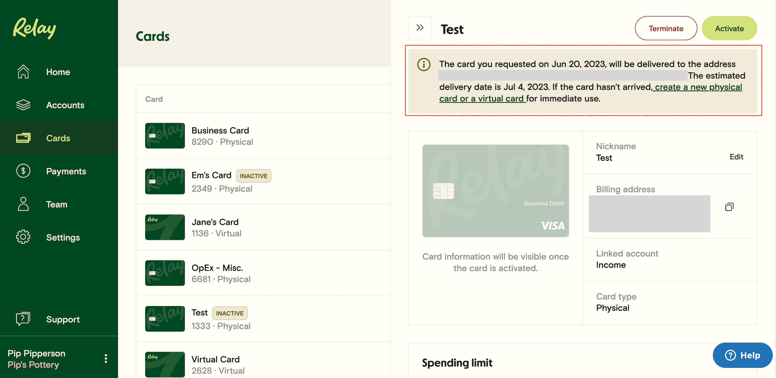 When will my Relay card arrive? Relay Financial