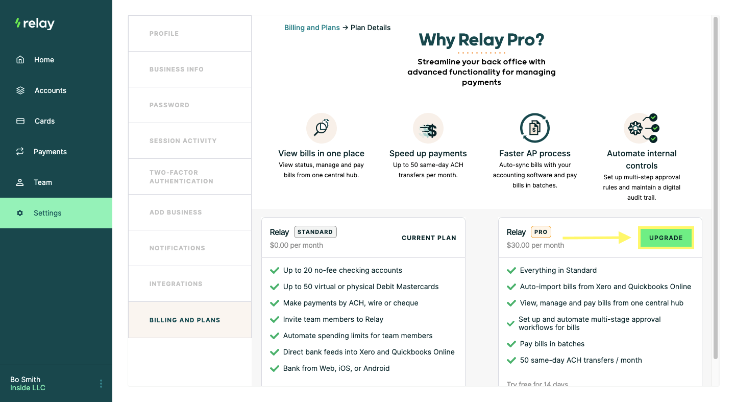 How Can I Upgrade to Relay Pro as a Business Owner? Relay Financial