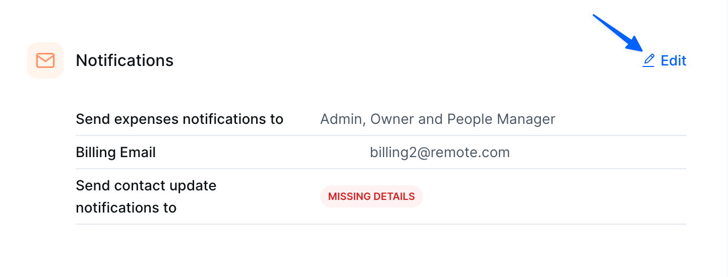 How to edit the company's billing email Remote