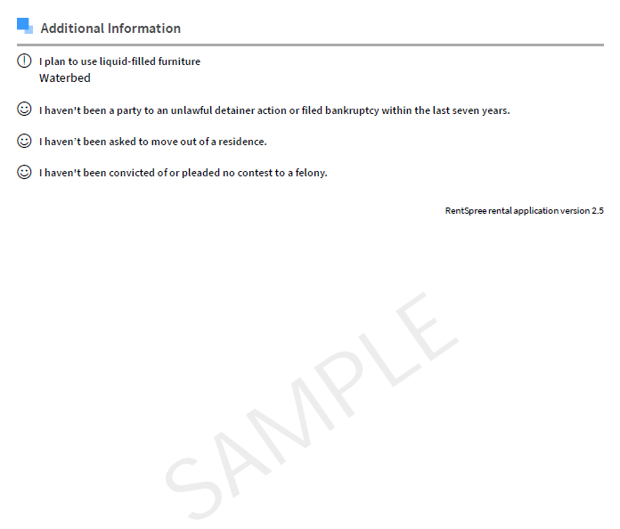A completed sample RentSpree application